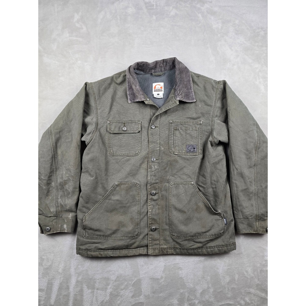 Vintage Sorel Canvas Work‎ Jacket Mens L Corduroy Collar Fleece Lined Distressed